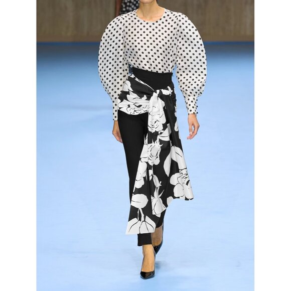 Carolina Herrera Draped Black & White Floral Faille & Crepe Slim Leg Pants Sz 8 - Picture 1 of 10